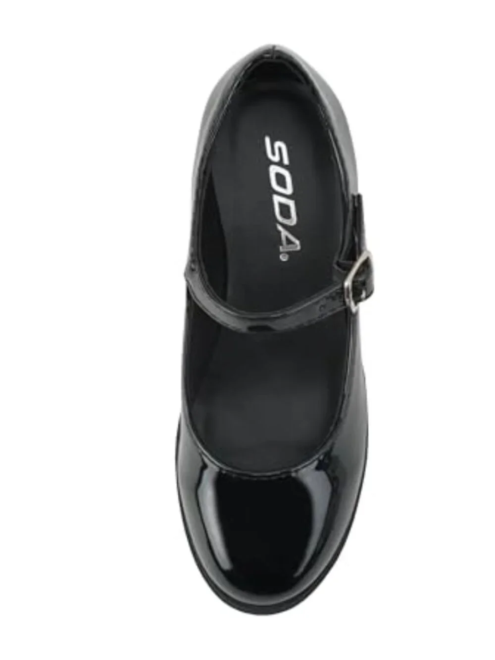 Girls Black Patent Mary Jane Block Heel Shoes Adjustable Strap